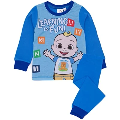 Afbeelding van Cocomelon Pyjama voor kinderen, muzikaal T shirt met lange mouwen, broek, cadeau hem, Leer leuk Blauw