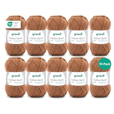 Afbeelding van Gründl Cotton Quick Uni breigaren/haakgaren, 10 bollen à 50 g (kleurrijk garen van 100% katoen, Oeko Tex gecertificeerd, g/125 m, naalddikte: 3 4, x g), caramel, 29 12 7 cm