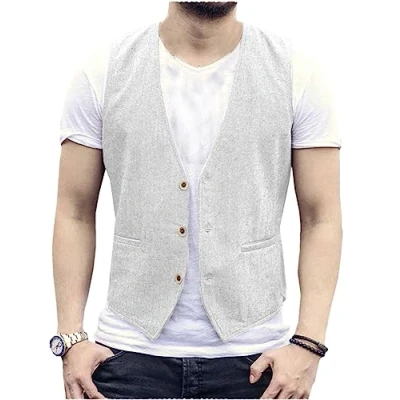 Afbeelding van AeoTeokey Linnen zomervest voor heren, casual vest, regular fit, Wit