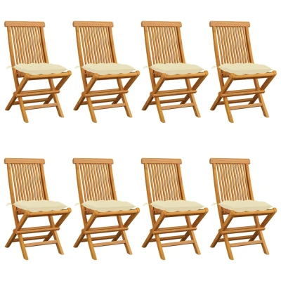 Afbeelding van Tuinstoelen 8 st met crèmewitte kussens massief teakhout