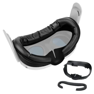 Afbeelding van Face Cover Pad Interface Faciale pour Meta Oculus Quest 3 par MMOBIEL Coussinet d&#039;Interface Kit d&#039;Accessoires avec Nasal Anti Fuites &amp; Housse en Cuir PU Souple Noir