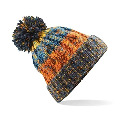 Afbeelding van Beechfield Uniseks muts voor volwassenen van kurkscrew gebreide pom beanie, muts, meerkleurig (Retro Blue 000)