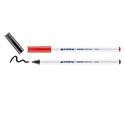 Afbeelding van edding 4600 textielmarker, zwart, rood, 10 stuks, 1 mm ronde punt, machinewasbaar (60 C) textielmarker voor decoratiestof,