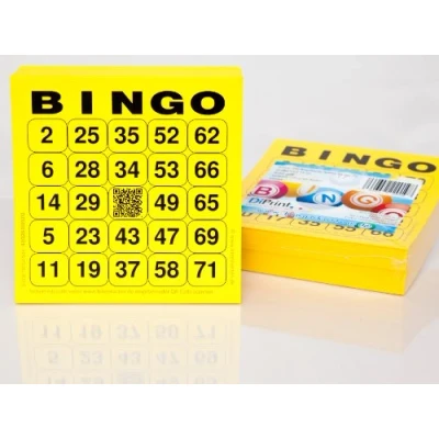 Afbeelding van DiPrint Set van 200 grote bingokaarten voor senioren 24 vanaf 75 met Joker in het midden (geel)