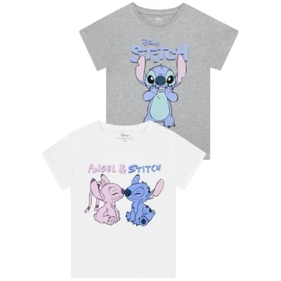 Afbeelding van Disney Stitch T shirt voor meisjes shirts met korte mouwen van 2 stuks meisjeskleding, grijs.