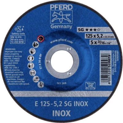 Afbeelding van PFERD 62212523 E 125 5,2 SG INOX Afbraamschijf gebogen Diameter mm Boordiameter 22.23 RVS 10 stuk(s)