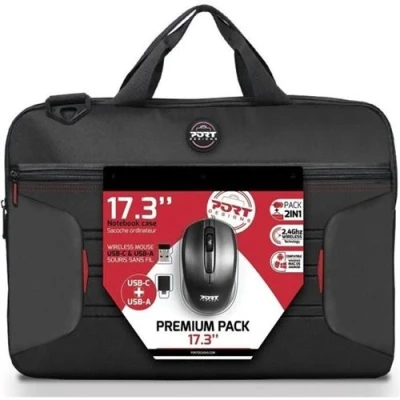 Image de PREMIUM PACK : Sacoche pour PC Portable 17 + Souris sans fil Dungle USB &amp; Adaptateur Type C