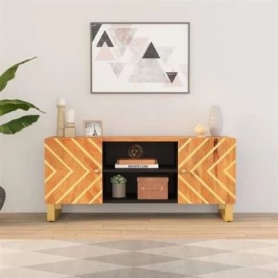 Afbeelding van Tv meubel 105x33,5x46 cm massief mangohout bruin en zwart