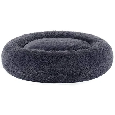 Afbeelding van Feandrea Hondenbed rond in donutvorm, zetel, centraal kussen, afneembaar en wasbaar, zacht pluche, diameter 90 cm, donkergrijs PGW041G02