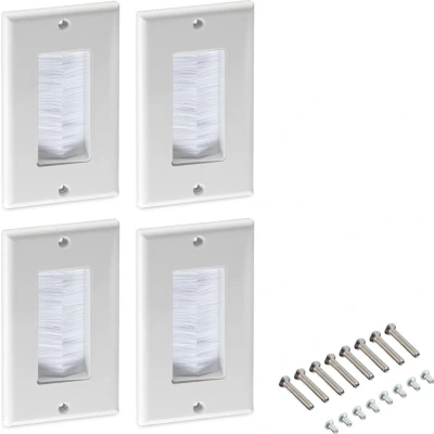 Afbeelding van Kwmobile kabeldoorvoer Set van 4 Afdekking met borstels voor kabels Wegwerking Kabelbox DIY projecten Wit