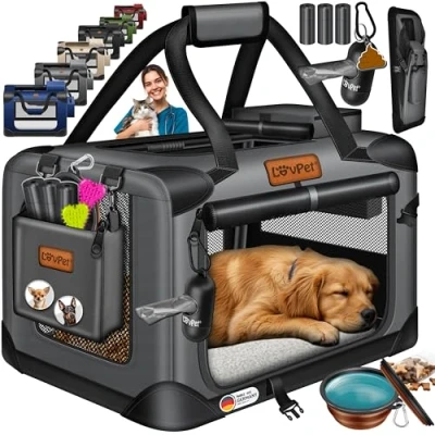 Afbeelding van LOVPET® reisBench Hondenbench hondenbox honden transportbox opvouwbaar incl. transportzak hondenbak voor huisdieren, en katten M, Antraciet
