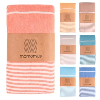 Afbeelding van Momomus XXL stranddoek met franjes en 100% katoen, ideaal als groot zandvrij strandlaken, picknickdeken, reuzenpareo, zwembadmat, zalmroze,