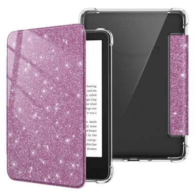 Afbeelding van Fintie Kindle Case 6 inch (11e generatie) 2024/2022, transparante zachte TPU beschermhoes met automatische slaap/wake voor Basic 2024 inch, paars glitter