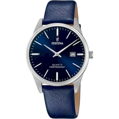 Afbeelding van FESTINA Analoog kwartshorloge voor heren met leren band F20512/3, Blauw, armband, Armband