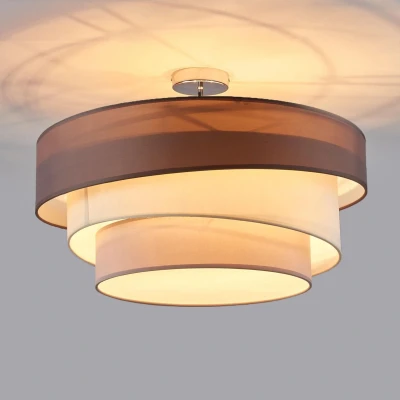 Afbeelding van Lindby plafondlamp 3lichts stof, metaal H: 36.8 cm E27 grijsbruin, wit, grijs, chroom