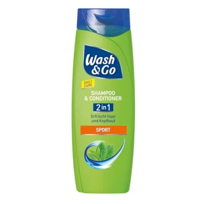 Afbeelding van Wash &amp; Go 2 in 1 sportshampoo en conditioner, x 400 ml, dagelijkse haar hoofdhuidverzorging verfrist hoofdhuid