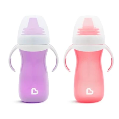 Afbeelding van Munchkin Gentle Transition babybeker, mok met handgrepen en babydeksel, lekvrij, BPA vrij, vaatwasmachinebestendig, siliconen beker voor kinderen vanaf 4 maanden, 296 ml, 2 stuks