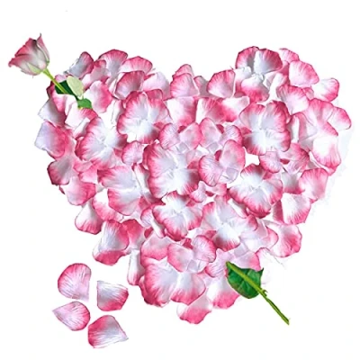 Afbeelding van Jonami 3000 stuks kunstrozenblaadjes, wit, roze, zijde, romantische decoratie voor Valentijnsdag, verloving en bruiloft