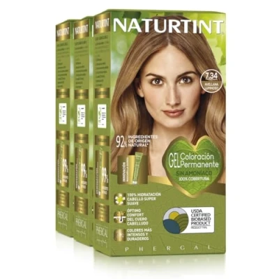 Afbeelding van Naturtint Biobased, ammoniakvrije kleuring, 100% dekking van wit haar, plantaardige ingrediënten, natuurlijke en duurzame kleur, 7,34 lichtgevende hazelnoot, 3 stuks