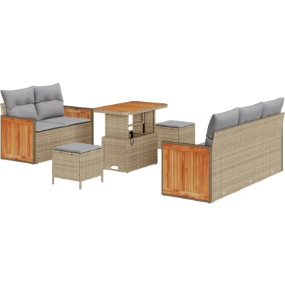 Afbeelding van vidaXL 8 delige tuinsofa set met kussens beige poly rattan acacia