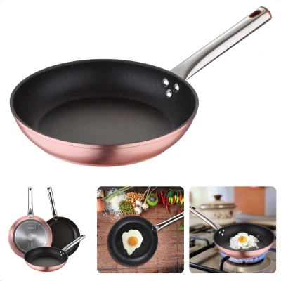 Afbeelding van Cheqo® Koekenpan Bakpan Ø24 cm Champagne Hoogwaardig Aluminium RVS Handgreep Marmeren Deklaag Lood Vrij Alle Warmtebronnen Ook voor Inductie