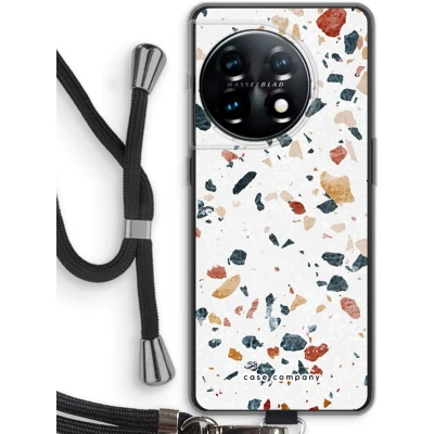 Afbeelding van Case Company® hoesje met Koord geschikt voor OnePlus 11 Terrazzo N4 Telefoonhoesje Zwart Bescherming aan alle Kanten en Over de Schermrand