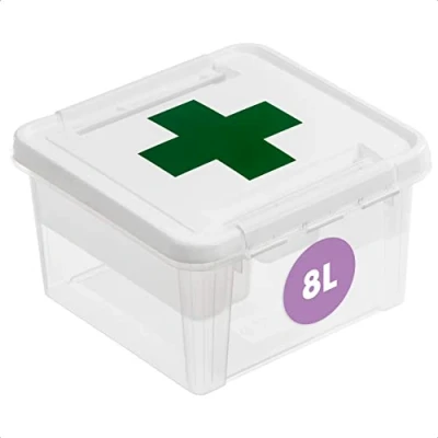 Afbeelding van SmartStore medicijndoos, 8 liter, medicijnopbergdoos, als reddingsdoos met versierd deksel en clips, van BPA vrij kunststof, 28 x 17 cm