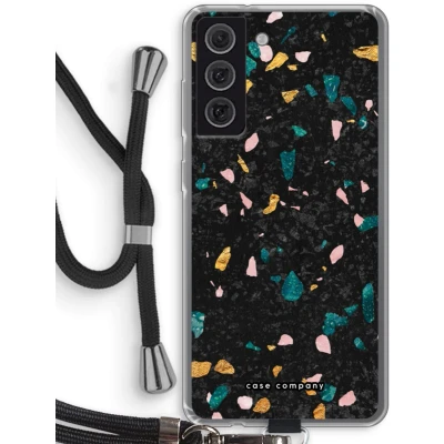 Afbeelding van Case Company® hoesje met Koord geschikt voor Samsung Galaxy S21 FE Terrazzo N10 Telefoonhoesje Zwart Bescherming aan alle Kanten en Over de Schermrand