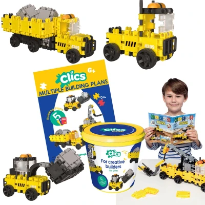 Afbeelding van Clics Builders 5 in 1 bouwblokken DUURZAAM speelgoed gemaakt van GERECYCLEERDE kunststof bouwset 4,5,6,7,8 jaar jongens en meisjes educatief Montessori constructie