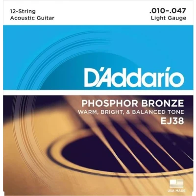 Image de Jeu de cordes d&#039;addario ej 38 phosphor bronze light (12 cordes)