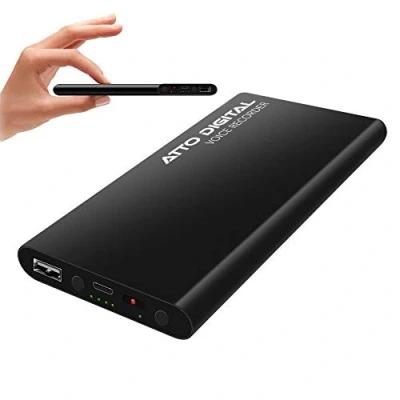 Afbeelding van Professioneel geluidsrecorder, stemactivering, 18 dagen gebruiksduur, 11 mm dun, energiebank telefoon oplaadfunctie PoweREC van Atto Digital