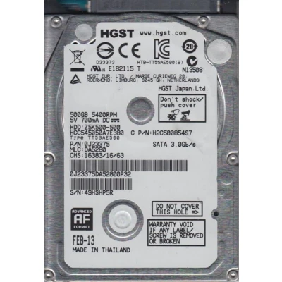 Image de HGST CinemaStar Z5K500 HCC545050A7E380 disque dur 500 Go SATA 3Gb/s