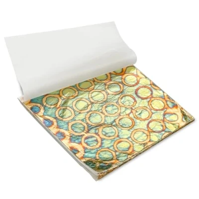 Afbeelding van Modixun 50 stuks kleurrijke gouden bladeren imitatie goudfolie papieren boekje voor kunst, handwerk, schilderen, vergulden, decoratie, 14 x cm, cirkel