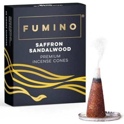 Afbeelding van Fumino® Masala Agarbatti Joss Wierookkegel, saffraangeur, sandelhout, geur voor ontspanning en meditatie, woondecoratie woondecoratie, 20 stuks