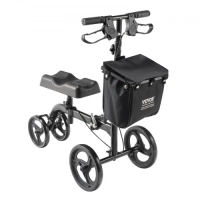 Image de VEVOR trottinette pliante pour genoux, 136 kg, déambulateur orientable acier au carbone, guidon et genouillère hauteur réglable, roues solides tout terrain, doubles freins, de récupération