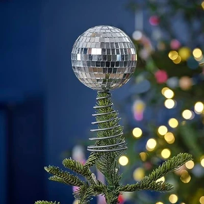 Afbeelding van Ginger Ray Zilveren discobal piek voor de kerstboom