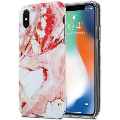 Afbeelding van Cadorabo Hoesje geschikt voor Apple iPhone X / XS in Wit Roze Marmer No. 20 Beschermhoes gemaakt van TPU siliconen Case Cover met mozaïek motief