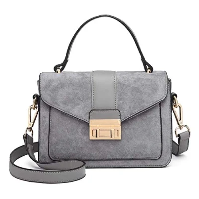 Afbeelding van Miss Lulu Handtas Klein Handvat Tas Vrouwen Elegant Schoudertas Suède Kunstenaar Aarde Shoppers (Grijs)