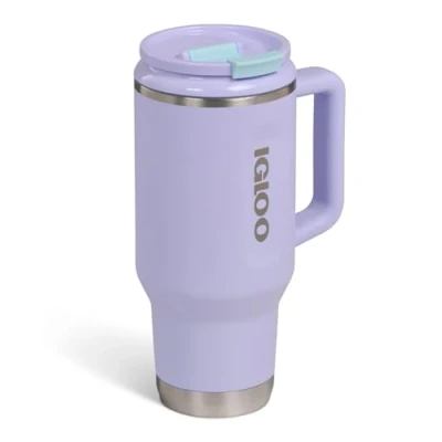 Afbeelding van IGLOO Flip ‘n’ Sip Drinkbeker met rietje Lila 0,946L Thermosfles RVS voor School