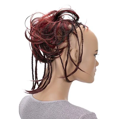 Afbeelding van PrettyShop XXL haarstrik, knot, bruidskapsels, golvend, volume, donkerbruin rood mix, G28D