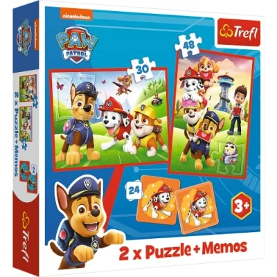 Afbeelding van Trefl PAW Patrol, het team van honden in actie 3 1: 2x puzzel + geheugenspel, 30 en 48 elementen, 24 memo&#039;s, voor kinderen vanaf jaar