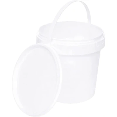 Afbeelding van BenBow Emmer met deksel, 1 l, wit, geschikt voor levensmiddelen, stabiel, luchtdicht, lekvrij, geurloos, voorraaddoos van kunststof, handvat, leeg, 10 x liter