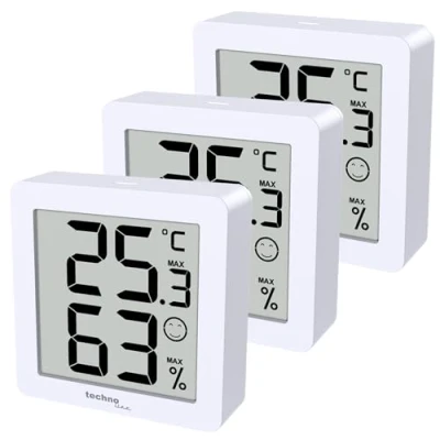 Afbeelding van WS9425 Set van 3 witte hygrometer thermometers met magnetische houder en in verpakking