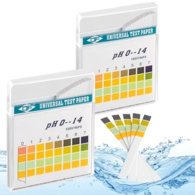 Afbeelding van ECENCE pH teststrips 200 stuks, zonnebloemtestpapier, meetbereik 0 14, universeel indicatorpapier, zuurgraadtest voor aquaria, drinkwater