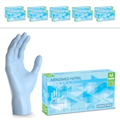 Afbeelding van ARNOMED lichtblauwe wegwerphandschoenen, nitril handschoenen, maat M, 2000 stuks wegwerphandschoenen (20 dozen), poedervrij en latexvrij, XS, S, L XL