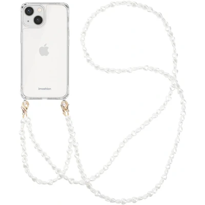 Afbeelding van imoshion Hoesje Geschikt voor iPhone 13 met koord Backcover + armband Parels hartjes transparant