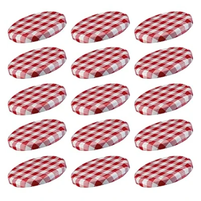 Afbeelding van Westmark 15 stuks schroefdeksels voor inmaakpotten, rond, diameter 63 mm, blikje, rood wit geruit, 409722E3