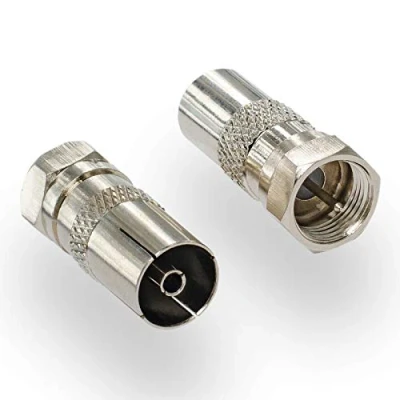 Afbeelding van HB DIGITAL 1 x satellietantenne adapter: F stekker (DVB S/S2 mannelijke satelliet) naar IEC aansluiting C kabeltelevisie, DVB T2 terrestrische stekker) coaxiale tv vernikkeld