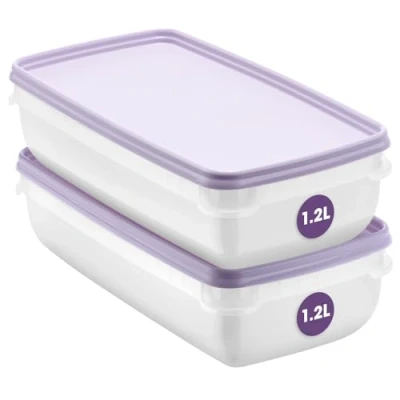 Afbeelding van Smartstore Set van 2 vershouddozen 1,2 liter Geschikt voor koelkast en vriezer BPA vrije herbruikbare maaltijdbereidingscontainers, magnetronbestendig, magnetronbestendig