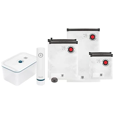 Afbeelding van Zwilling Fresh &amp; Save Vacumeermachine 7 delige Startset Vacuüm Sealer La Mer Vacuümzakken (5x) Plastic Bewaardoos (1x) Vacuümpomp